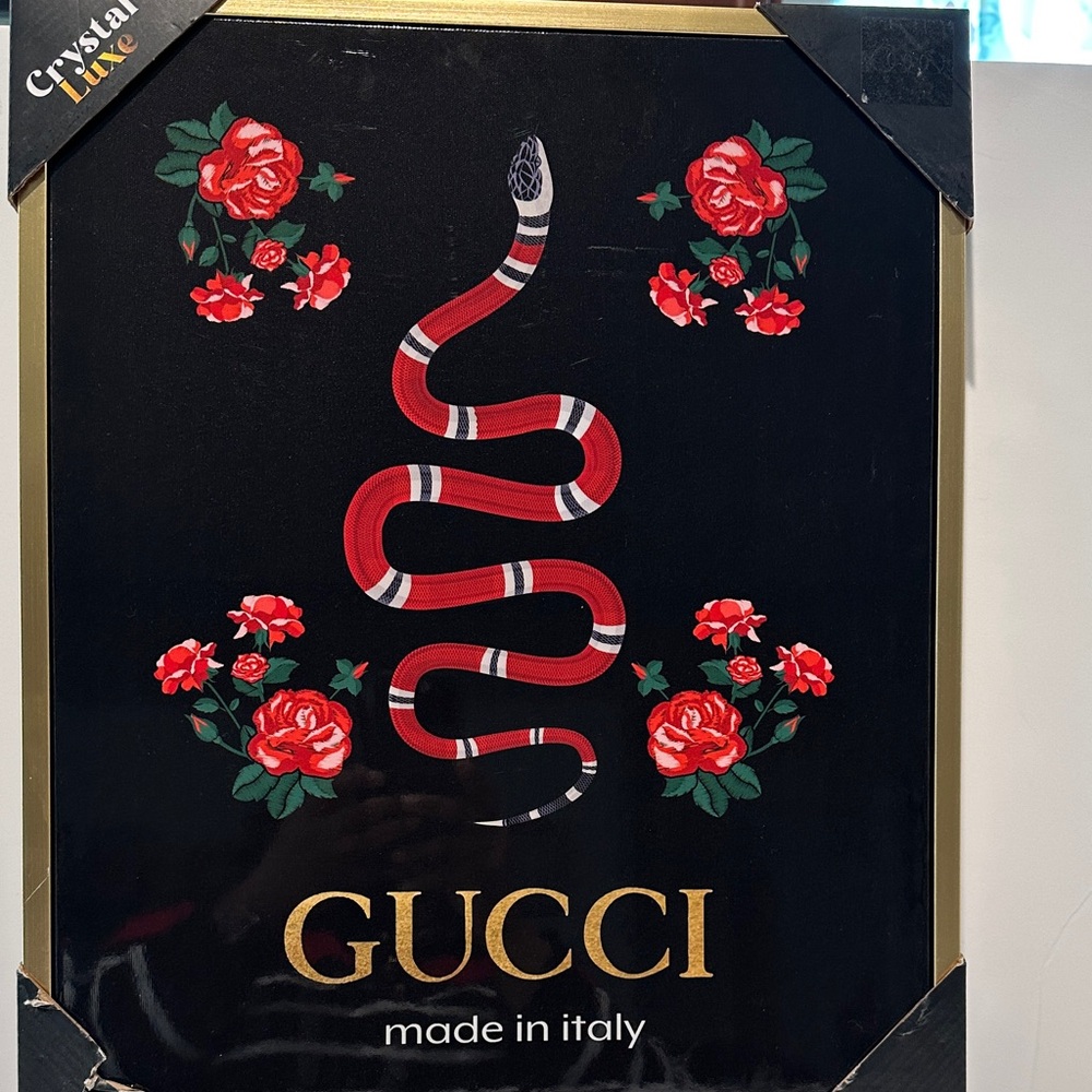 Crystal Luxe Black & Red Inspired Wall Art with Red, White and Black Snake.